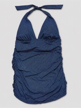 Anne Cole 2X Navy Blue White Polka Dot Ruched Halter One Piece Swimsuit NWOT